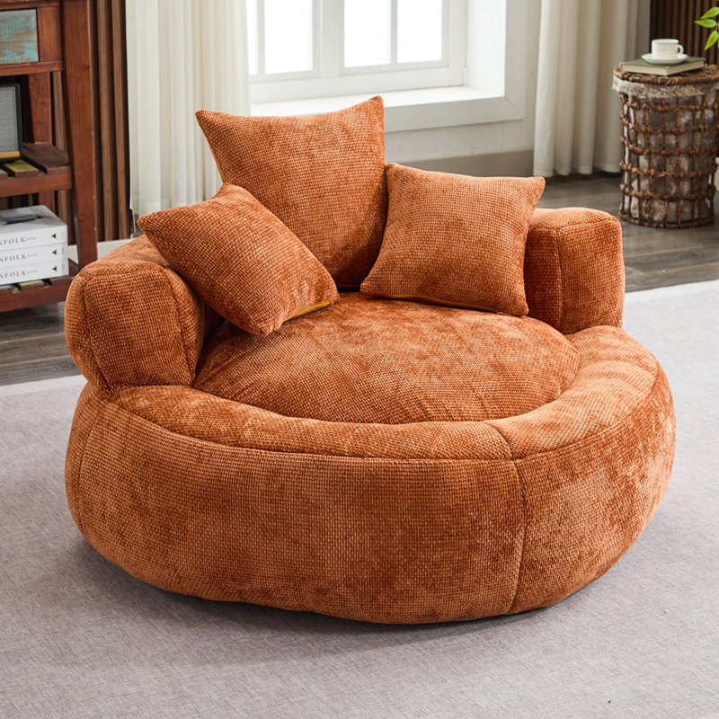 Daveen Small Size Bean Bag Chair, Orange Chenille
