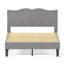 Structure de lit plateforme double pleine grandeur avec tête de lit tapissier et lattes de bois - aucun sommier requis, assemblage facile, gris