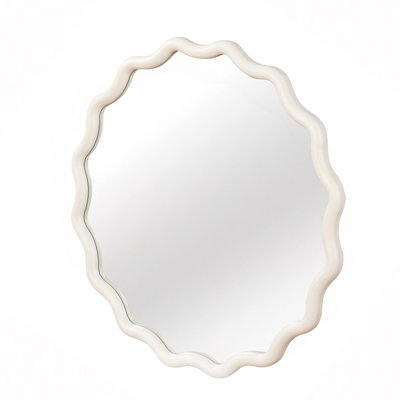 24" Wavy Round Solid Wood Frame Decorative Mirror,For Bedroom, Bathroom, Living Room, Entryway