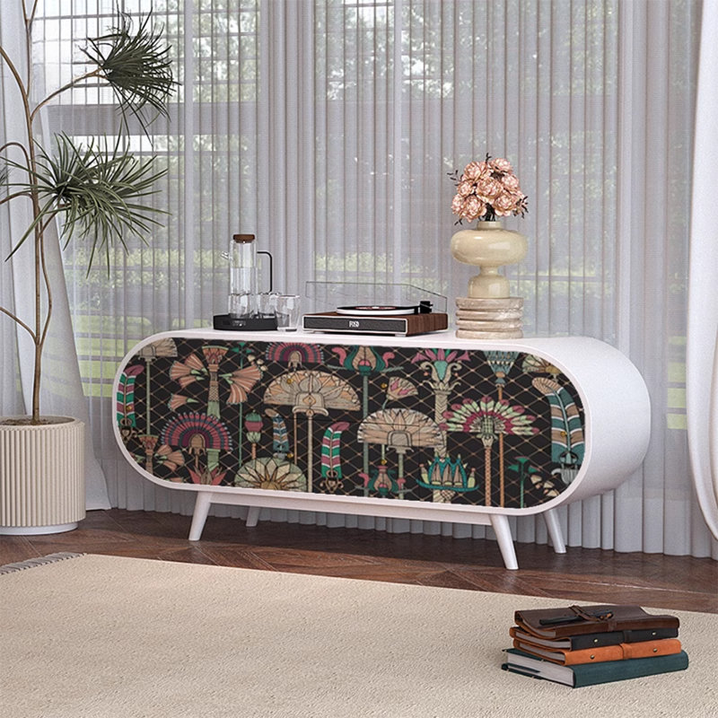 Buffet en noyer avec 2 portes et 2 tiroirs, Blanc Ivoire