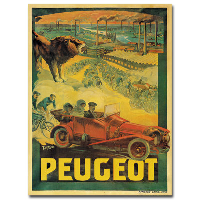 « peugeot cars, 1908 » par francisco tamagno, affiche rétro sur toile tendue