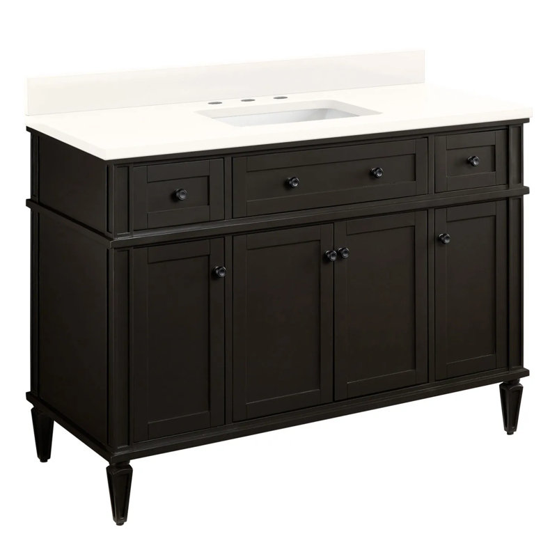 48" Elmdale Single Bathroom Vanity Set with Rectangular Undermount Sink, Arctic White Quartz, 8" Widespread, Charcoal Black