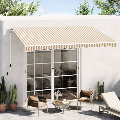 Auvent de terrasse 13 po x 8 pi - rétractable et résistant à l'eau, manivelle manuelle, cadre en aluminium, auvent de terrasse rétractable beige, parasol avec manivelle, cadre pour fenêtre, rayures