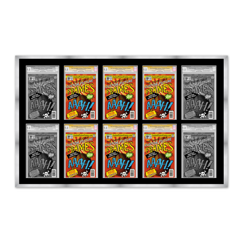 Wood Picture Frame with Mat, Silver/Black, 21" x 58.5", 8.125" x 13"