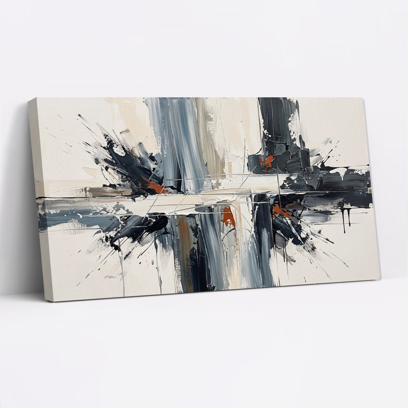 Abstract Black Grey and Rust Brushstrokes Canvas Wall Art, 58“W x 28”H