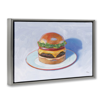 Burger on Plate Brown Framed Floater Canvas by Wild Apple