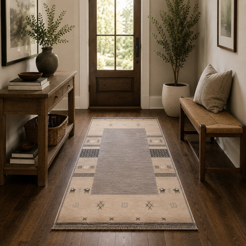 Handloomed Gray Gabbeh Tribal Wool Area Rug, 8' x 10'