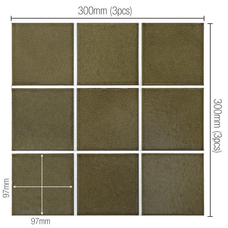 Biyusai 0.89" x 0.89" Ceramic Mosaic Wall Tile, Moss Green, 0.89" W x 0.89" L