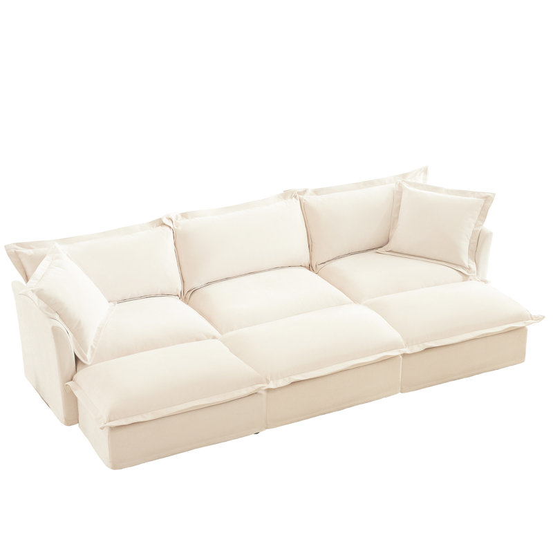 Élégant 3 avec 3 repose-pieds, chenille crème, idéal pour le salon Home Cinéma confortable en chenille, assise