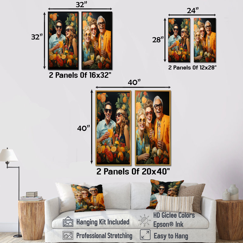 Popart 70S Lemonade Laughter - Ensemble de 2 décorations murales Pop Art, H 32 po x l 33 po, Encadrement brun