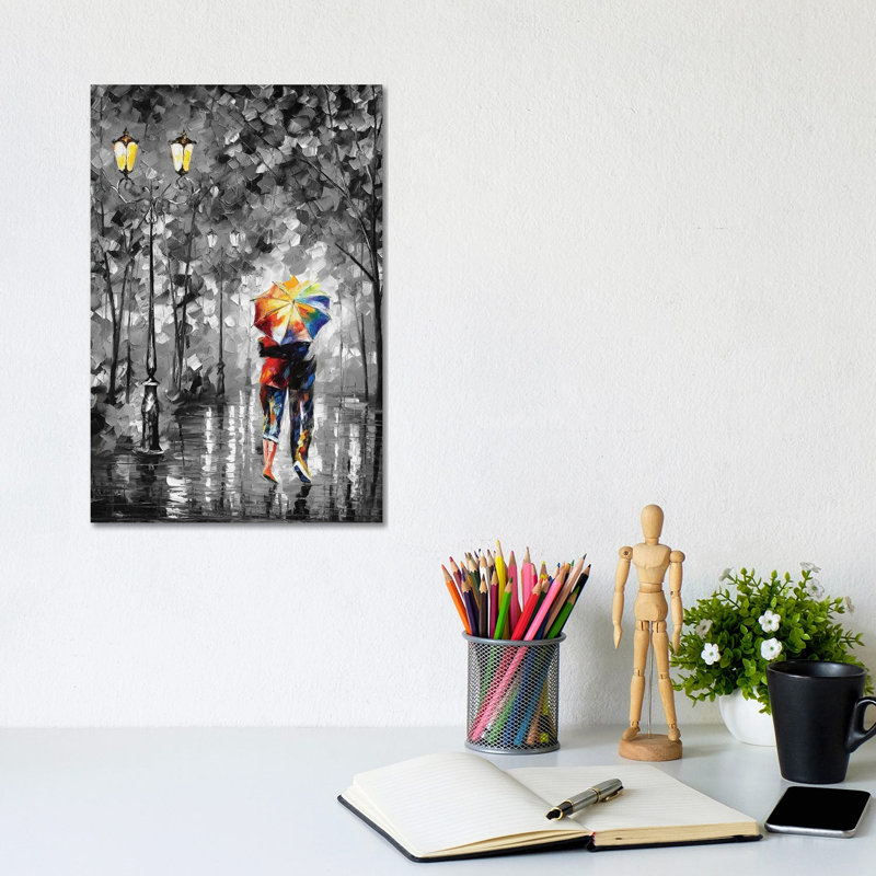 «Under One Umbrella» noir et blanc - reproduction d'art murale - toile tendue