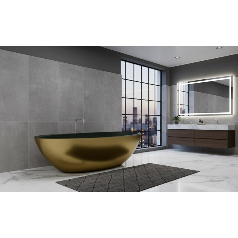 Vast Studio Aged Brass Freestanding Oval Bathtub –  Brass/Green Interior Deep Soaking Solid Surface Tub with Metallic Luxury Finish & Contemporary Spa-Inspired Design