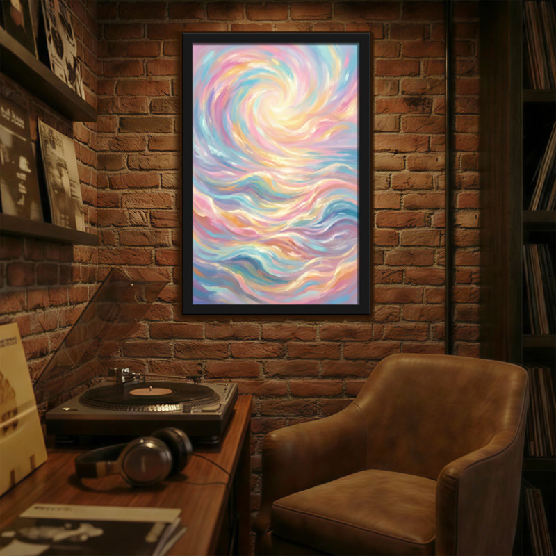 Abstrait, tourbillon de ciel pastel sur toile, H 18 po x l 12 po