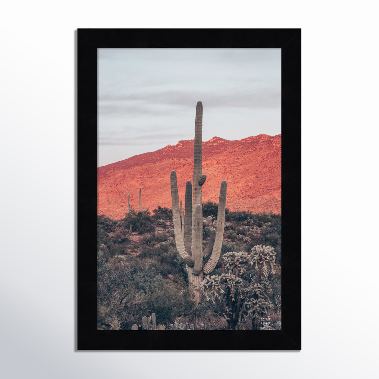 Sunsets and Saguaros Desert Photo Print, 13" H x 9" W x 1" D, Black