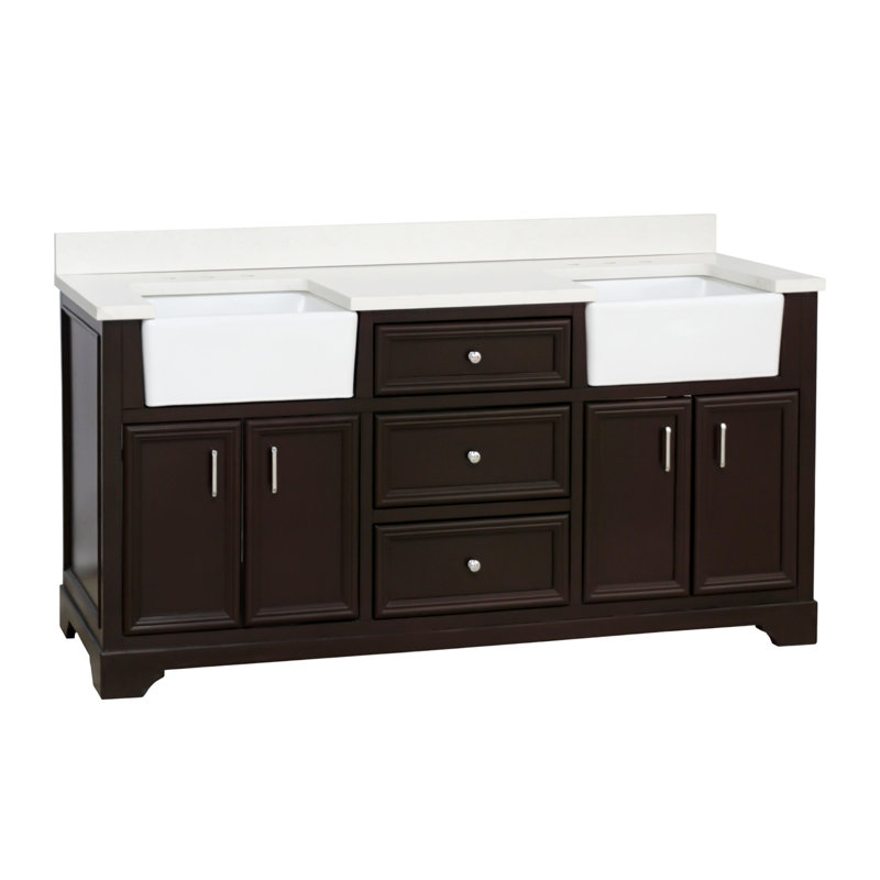 Ensemble de meuble-lavabo double 72 po Emiliano, Chocolat, Quartz