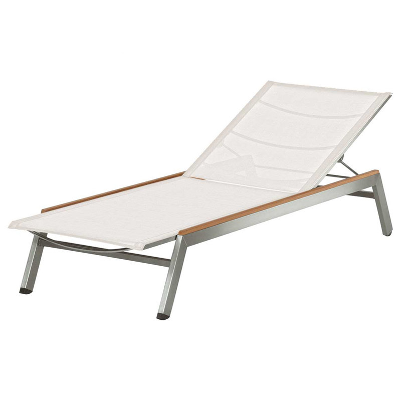 Equinox Steel & Teak Lounger, Pearl