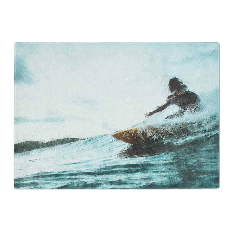 Tempered Glass Surfing in Indonesia Chopping Board, 20 cm x 28.5 cm