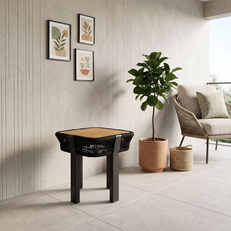 Table d'appoint en bois avec corde, Teck noir