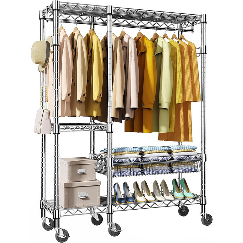 Heavy Duty Rolling Garment Rack 4 Tiers Adjustable Wire Shelving...