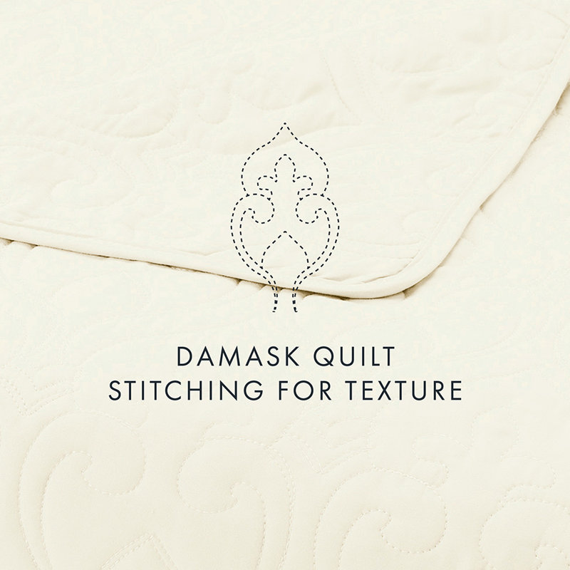 Quilt Coverlet Set All Season Microfiber Contemporary Ultra Soft Bedding in Damask Stitch, Ivory
