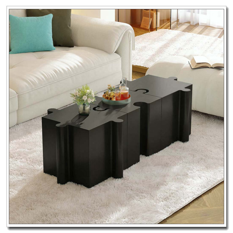 Table d'appoint 3 pièces MVE, tables d'appoint d'extérieur / d'intérieur Convex Edge, Noir, 3