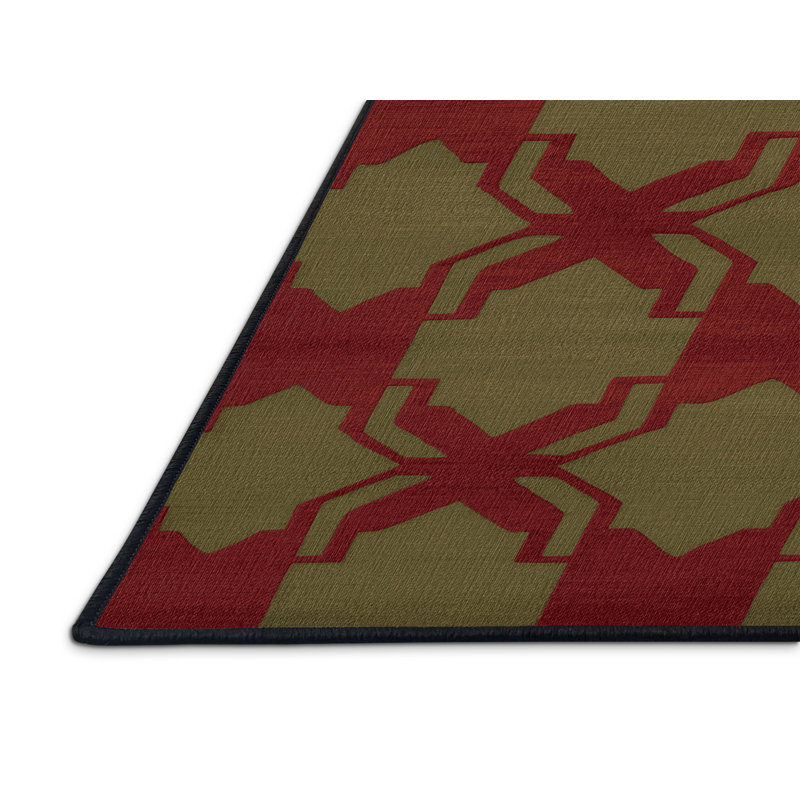 Tapis rouge en treillis lavable à la machine, Rond 4 pi