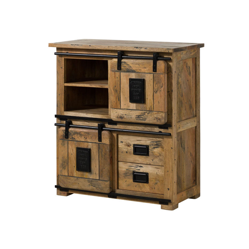 Railway 90cm Solid Wood Sideboard, Natural Varnish