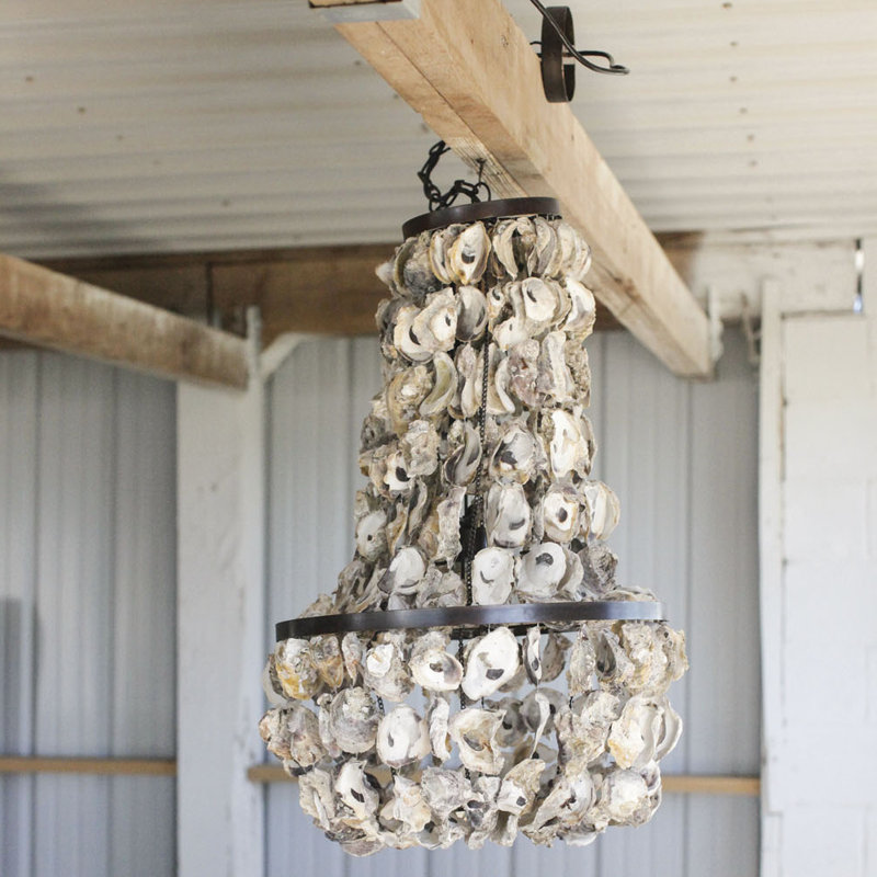 Lustre en métal et coquille d'huître drapée