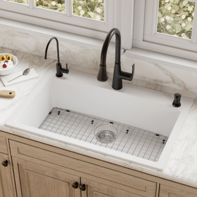 Karran Quartz 33'' X 22'' Single Bowl Top Mount Drop-in Kitchen Sink Kit