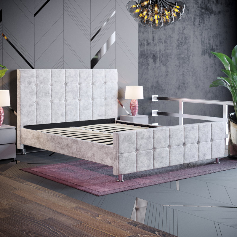 Raul Upholstered Bed Frame, UKFR Certified, Double (4'6)	, Oyster