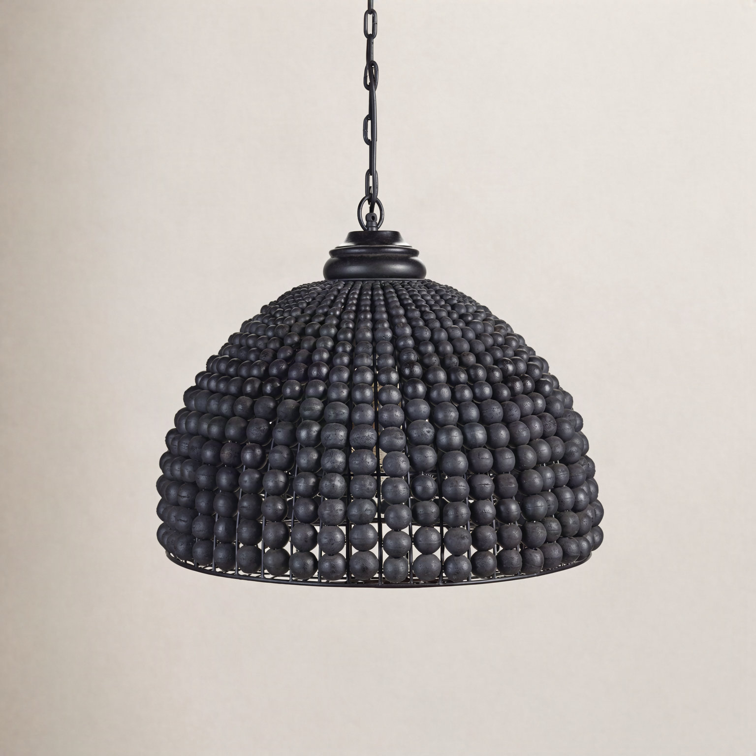 Lindy Wood Bead Dome Single Light Pendant