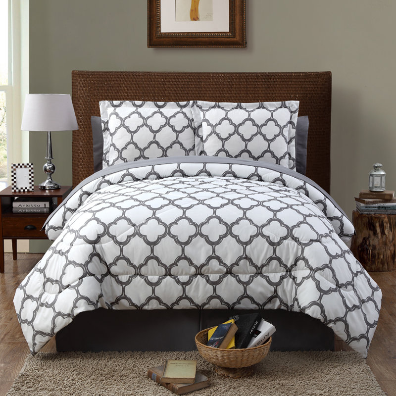 Dehaan Polyester Geometric Shapes Comforter, Gray/White, Queen Comforter + 6 Additional Pieces