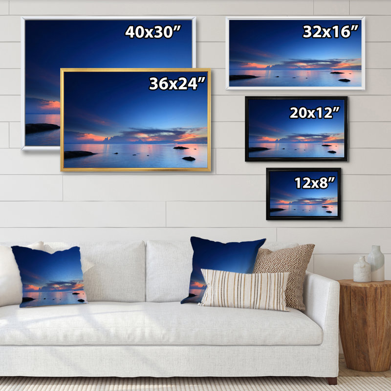 «Vibrant Panoramic Tropical Seascape Sunset», reproduction sur toile, H 24 po x l 36 po x P 1 po, Cadre flottant doré