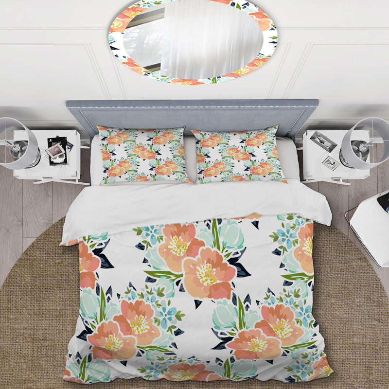 Ensemble de housse de couette Orange and Blue Flower - Cabin & Lodge, Housse de couette pour très grand lit et 2 très