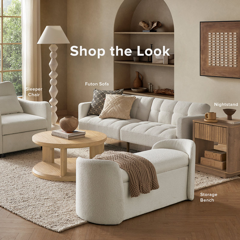 Jayren Upholstered Storage Bench, White Boucle
