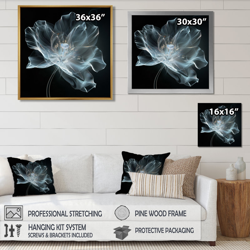 Anémone blanche transparente sur fond noir - autres plantes et fleurs, Toile avec cadre flottant noir