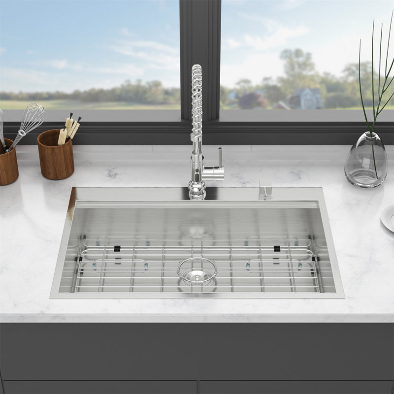 Évier de cuisine encastré 33 po - Évier de cuisine encastré 33 po x 22 po en acier inoxydable à cuve simple de calibre 16