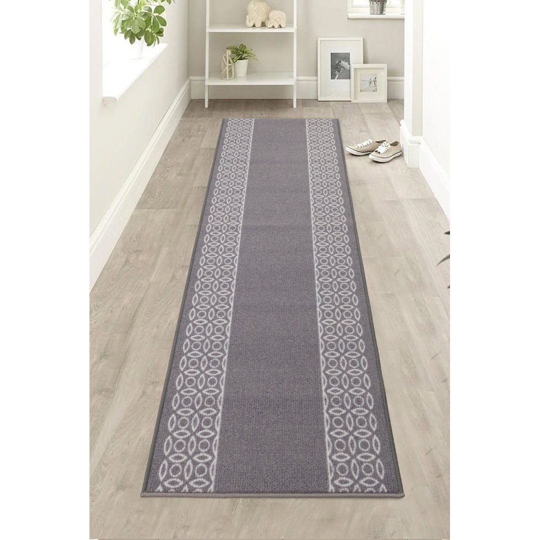 Custom Size Runner Rug Berber Style Chain Bordered Gray Low Pile Slip Resistant Runner Rugs by Feet Canora Grey Rug