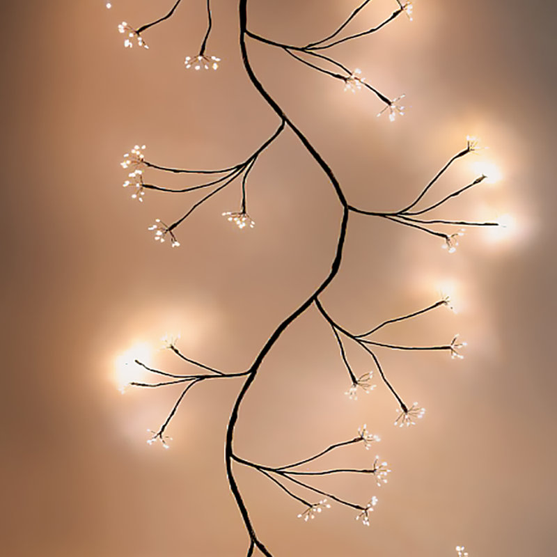 Black PVC Wrapped Micro LED Garland With Lead Wire And Outdoor UL Adapter
