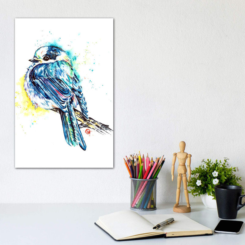 «Canada Jay» par Lisa Whitehouse - impression d'art graphique, H 12 po x l 8 po x P 0,75 po, Toile tendue, Pas de tapis