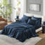 Ensemble de draps et de draps de luxe Luxury Cal, polyester satiné, bleu foncé lisse, idéal pour un sommeil confortable