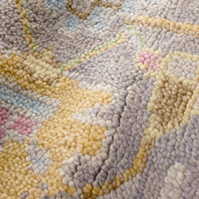 Iris Hand Knotted Wool Floral Area Rug in Gray/Yellow/Pink, Rectangle 6' x 9'