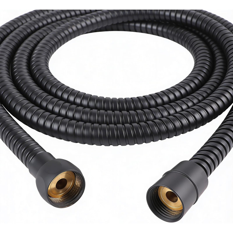 Tuyau de douche 71 po Tuyau de pomme de douche en acier inoxydable avec raccord fileté 1/2 po, finition plaquée noir mat