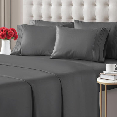6 Piece Sheet Set, Soft Cooling Bed Sheets, Breathable & Wrinkle Free, Hotel Luxury Bedding