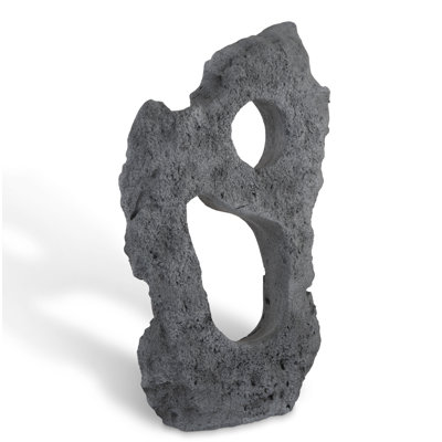 Formations Colossal Cast Stone Sculpture, Two Holes, Charcoal Stone