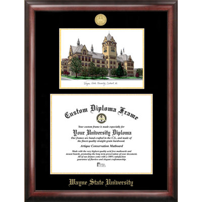 NCAA Wayne State Warriors Gold Embossed Diploma with Campus Images Lithograph Frame