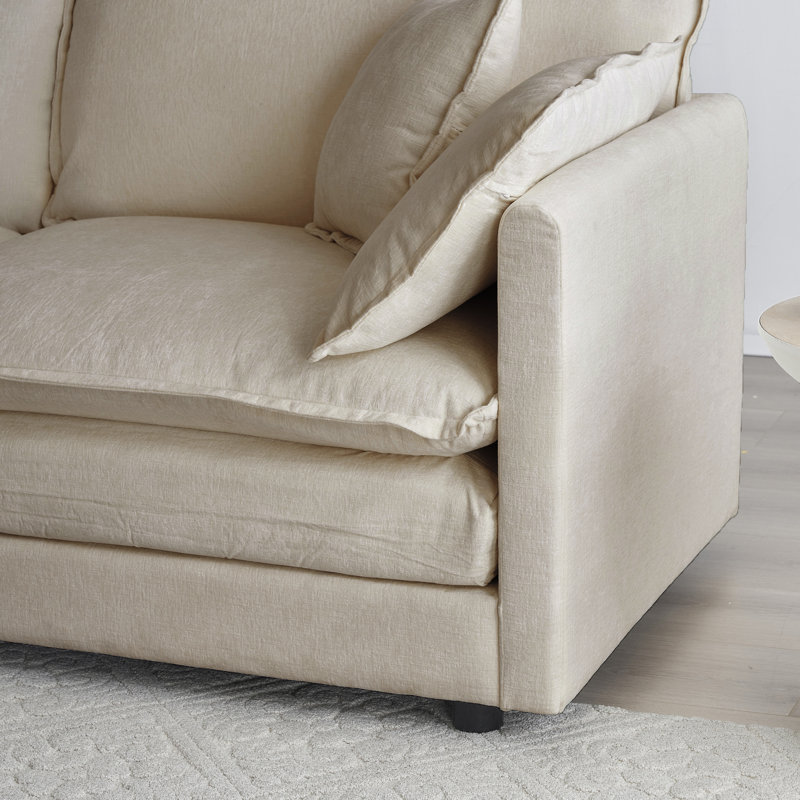 Fauteuil d'appoint 2 places en chenille beige, fauteuils hauts pour l'espace de vie, avec coussin, structure en bois massif, 2 chenilles intrigantes, coussin confortable pour les chaises d'appoint