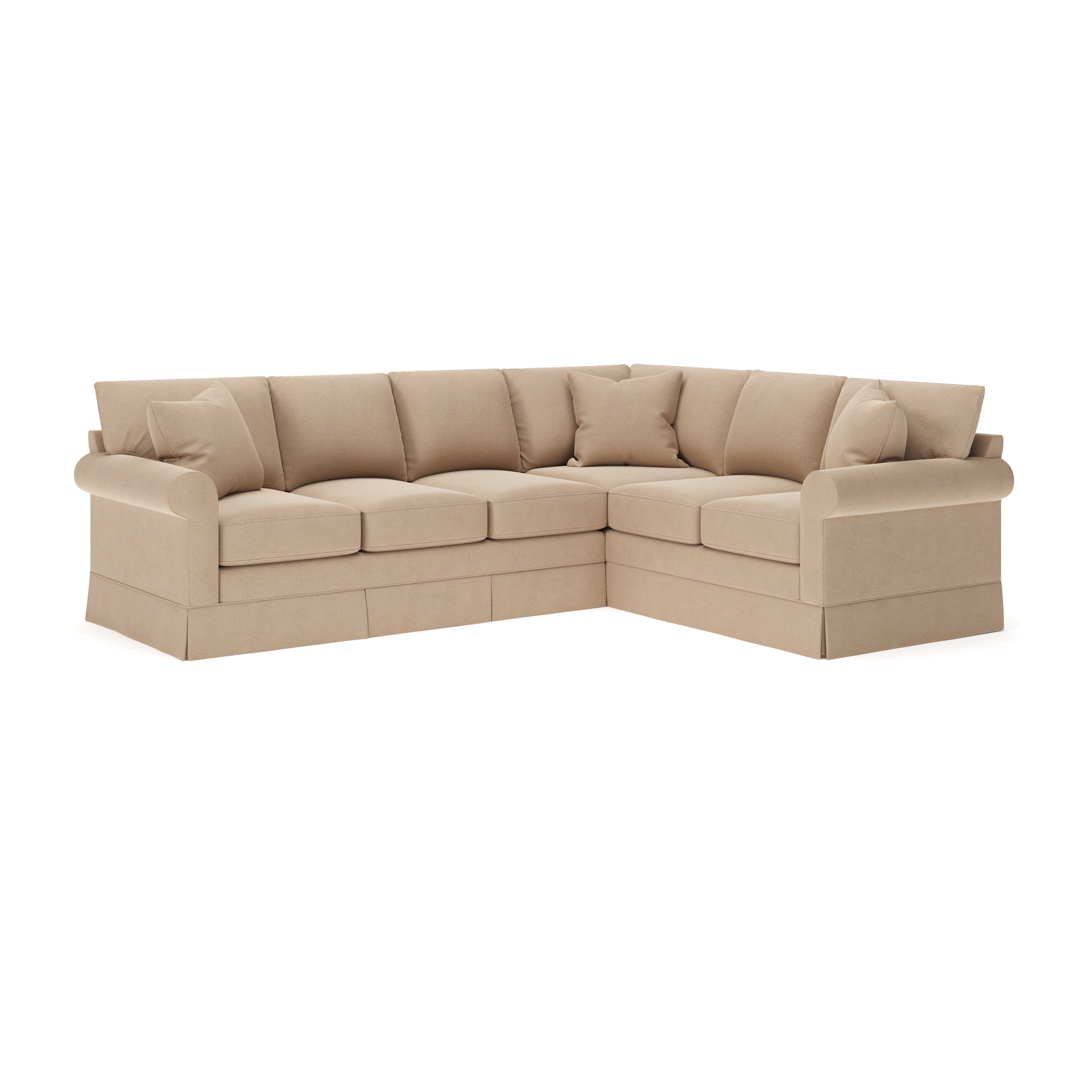 Friedman Upholstered L-Sectional, Bella Toast Performance Velvet, Right Hand Facing