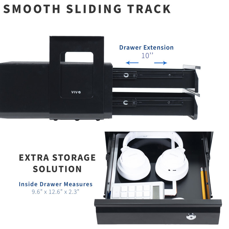 Black Steel Under Desk Lockable Double Drawer Storage Organizer