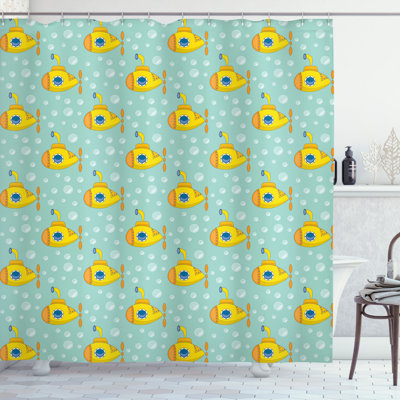 Lunt Yellow Submarine Shower Curtain Nautical Style Seafoam and Earth Yellow